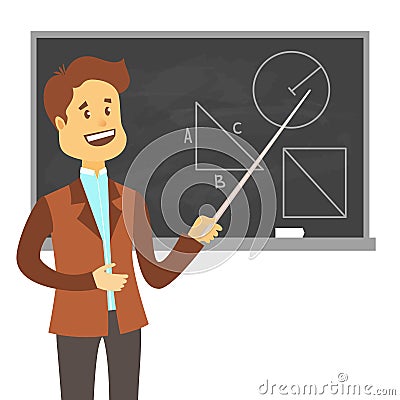 Teacher, professor standing in front of blank school blackboard vector illustration. School male teacher near blackboard Vector Illustration