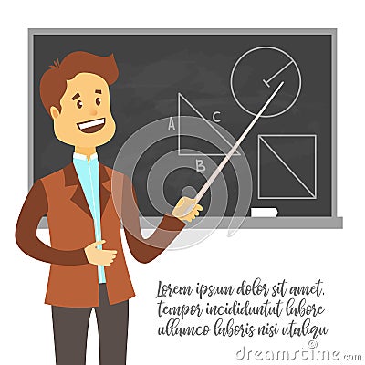 Teacher, professor standing in front of blank school blackboard vector illustration. School male teacher near blackboard Vector Illustration