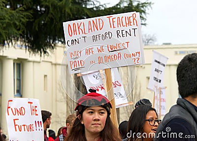 Teacher protest walkout, Oakland, CA Editorial Stock Photo