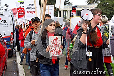 Teacher protest walkout, Oakland, CA Editorial Stock Photo