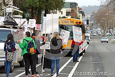 Teacher protest walkout, Oakland, CA Editorial Stock Photo