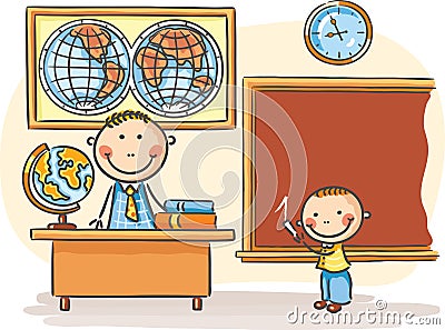 Teacher and a pupil at the lesson Vector Illustration