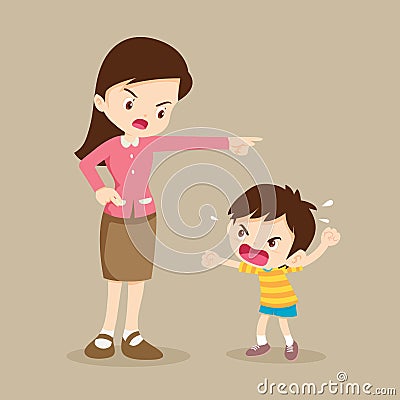 Teacher scolding student boy rampage Vector Illustration