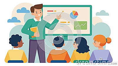 The teacher seamlessly integrated the interactive whiteboard into the lesson using it as a dynamic tool to spark Vector Illustration
