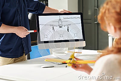 Teacher Showing Aircraft Design Chart Stock Photo