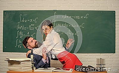 Teacher student flirting. Sexual provocation. Provoke sexual desire. Initiative girl. Harassment at work. Seductive girl Stock Photo