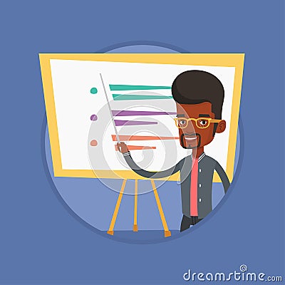 Teacher or student standing in front of board. Vector Illustration