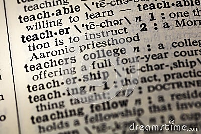 Teacher teach instruct dictionary printed Stock Photo