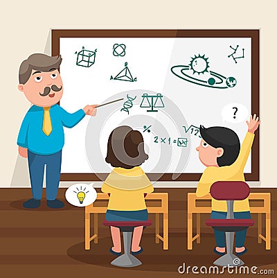 The teacher teaching his students in the classroom illustration Vector Illustration