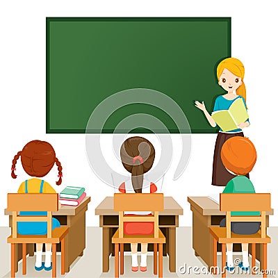 Teacher Teaching Students In Classroom Vector Illustration