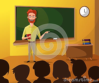 Teacher Teaching Students In Classroom, World Book Day, Back to school, Stationery, Book, Children,class with teacher Vector Illustration