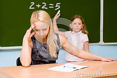 Teacher tired of stupid student Stock Photo