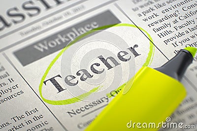 Teacher Wanted. Job Seeking Concept. 3D. Stock Photo