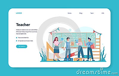 Teacher web banner or landing page. Profesor standing in front Vector Illustration