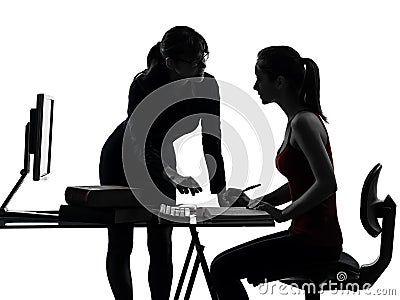 Teacher woman mother teenager girl studying Stock Photo