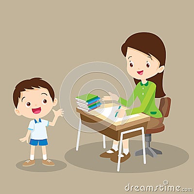 Teacher working and talk with student Vector Illustration