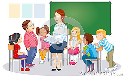 The teachers and children. Vector Illustration