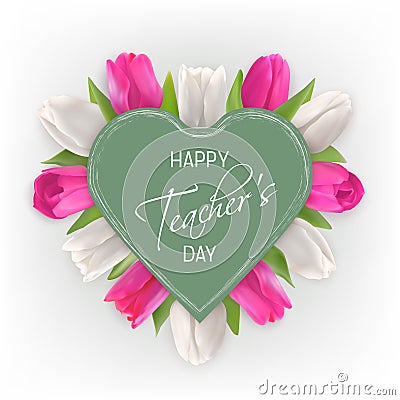 Teachers day card with tulips Vector Illustration