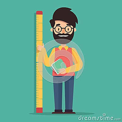 teachers day teacher man holding giant rule Vector Illustration