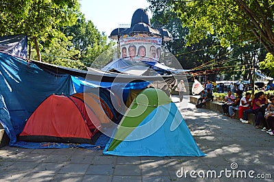 Teachers protesting on Zocalo square in Oaxaca, Mexico Editorial Stock Photo