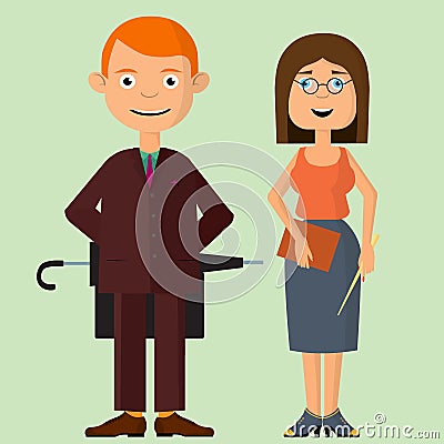 Teachers at school. Education and training of the younger generation. Vector Illustration