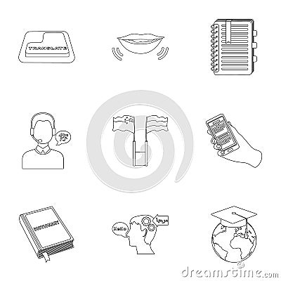 Teaching Chinese in Russia. Translation of the Chinese language.Interpreter ang translator icon in set collection on Vector Illustration