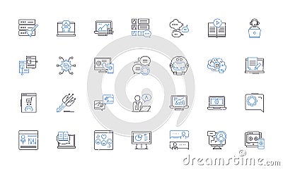 Teaching line icons collection. Educate, Instruct, Tutor, Learn, Mentor, Guide, Train vector and linear illustration Vector Illustration