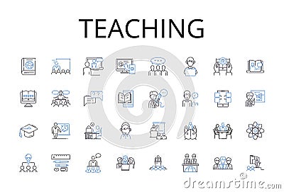 Teaching line icons collection. Instructing, Educating, Tutoring, Coaching, Mentoring, Guiding, Training vector and Vector Illustration