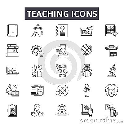 Teaching line icons for web and mobile design. Editable stroke signs. Teaching outline concept illustrations Vector Illustration