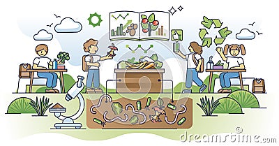 Teaching next generation to separate, recycle and compost outline concept Vector Illustration