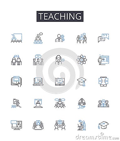 Teaching line icons collection. Instructing, Educating, Tutoring, Coaching, Mentoring, Guiding, Training vector and Vector Illustration