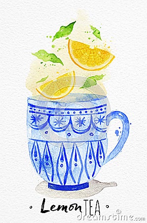 Teacup lemon tea Vector Illustration