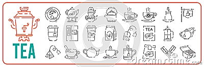 Teacup line icon icon set. Teapot or samovar flat icon. Thin line signs for design logo, visit card. Symbol for web Vector Illustration