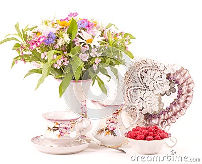 teacups and flowers Stock Photo