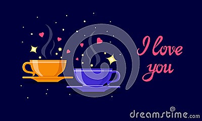 Teacups with hearts and stars, I Love You Stock Photo