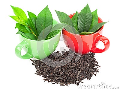 Teacups with tea leaves Stock Photo