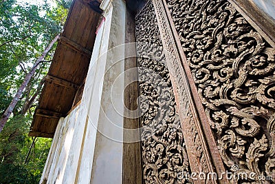 Teak Carve Door Stock Photo