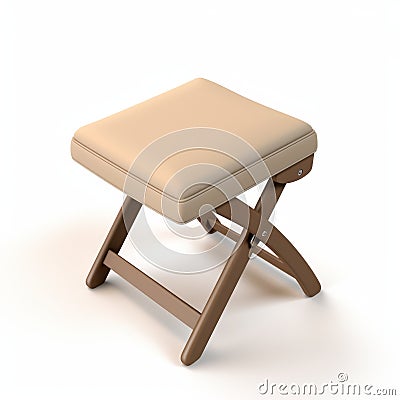 Teak Folding Stool Png Psd Images - Light Beige And Beige Leatherhide - Daz3d Commission Stock Photo