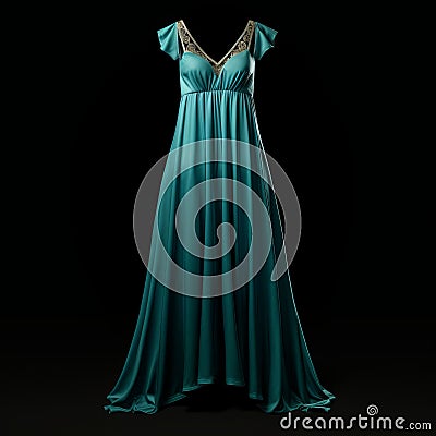 Teal Accented Long Dress: Hyper Realistic Nightgown In Neoclassical Style Stock Photo