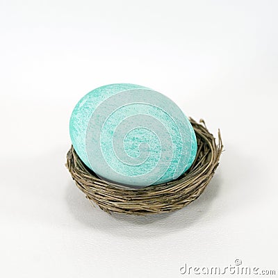 Teal or Blue-Green Egg in Nest Stock Photo