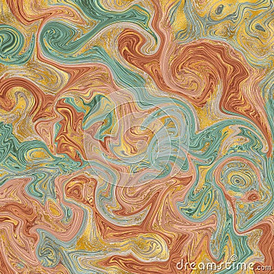 Teal blue orange with golden veins marble texture. Abstract liquid paint background. Trendy surface, luxurious material design, Cartoon Illustration