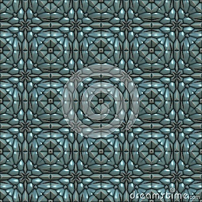 Teal blue turquoise pearl, stained glass, ceramic mosaic tile, polished gem stone floral geometric ornaments 3D seamless texture Stock Photo