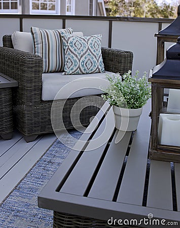 Teal & Brown Backyard Furniture Stock Photo