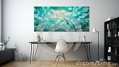 teal dandelions creating a unique and enchanting atmosphere on a grassy canvas Stock Photo