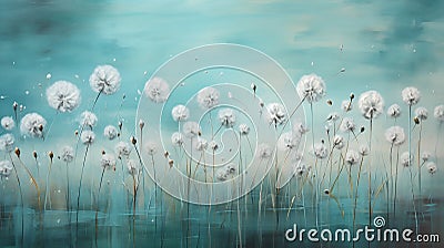 teal dandelions creating a unique and enchanting atmosphere on a grassy canvas Stock Photo