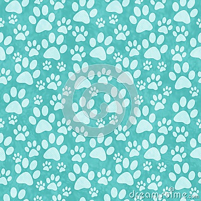 Teal Doggy Paw Print Tile Pattern Repeat Background Stock Photo