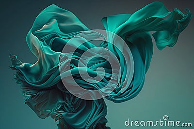 Teal Fabric flowing in the wind with a teal background Stock Photo