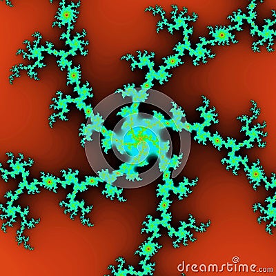 Teal fractal snowflake on oramge background Stock Photo