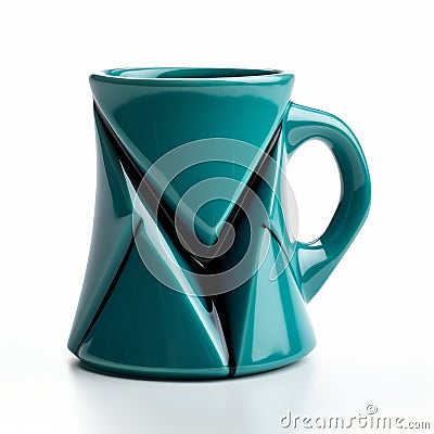 Teal Green Geometric Mug With Distinctive 3d Design Stock Photo