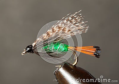 Teal and Green traditional trout fly Stock Photo